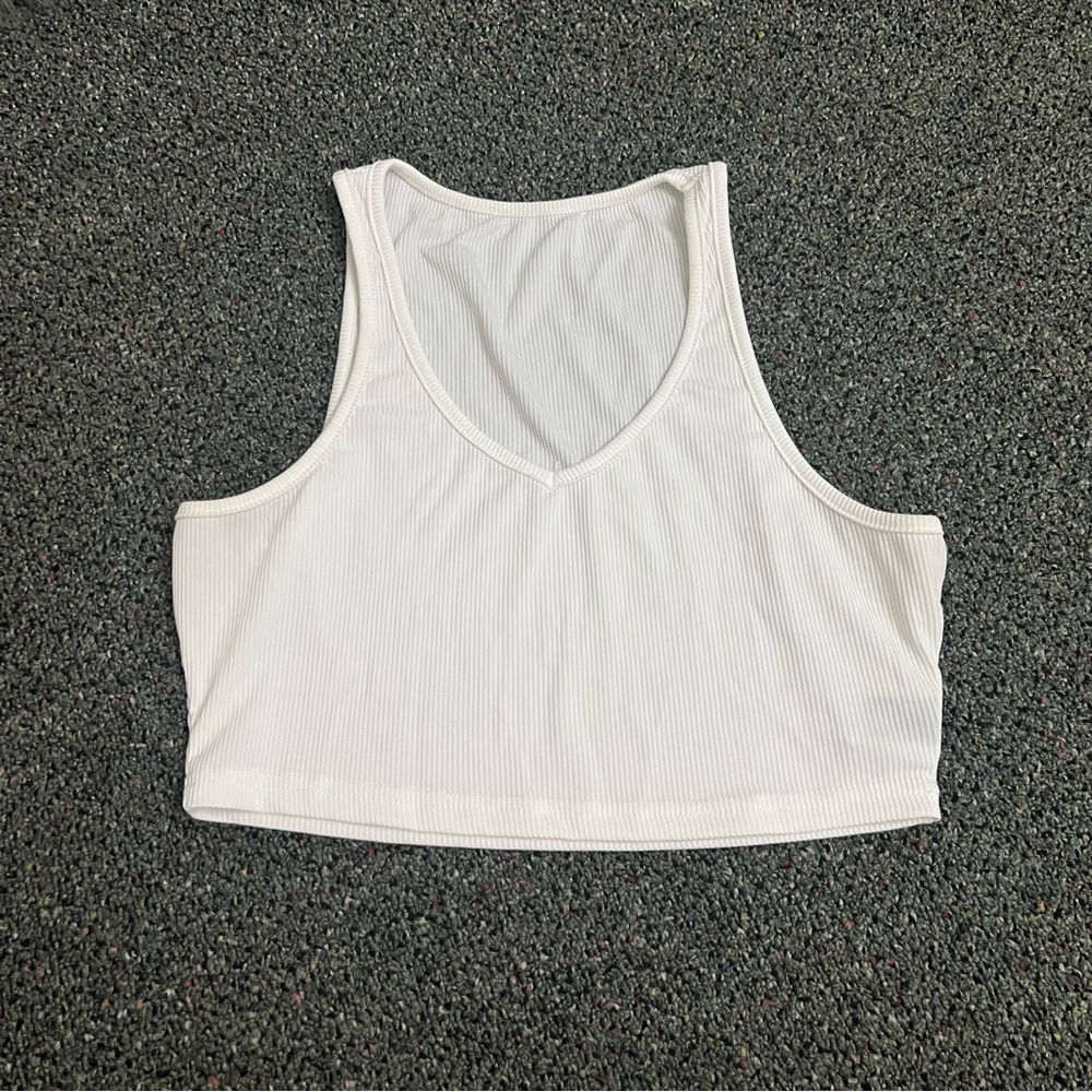 SHEIN White High Neck V-Neck Cropped Basic Ribbed Tank Top Casual Cute Shirt M - Picture 5 of 13